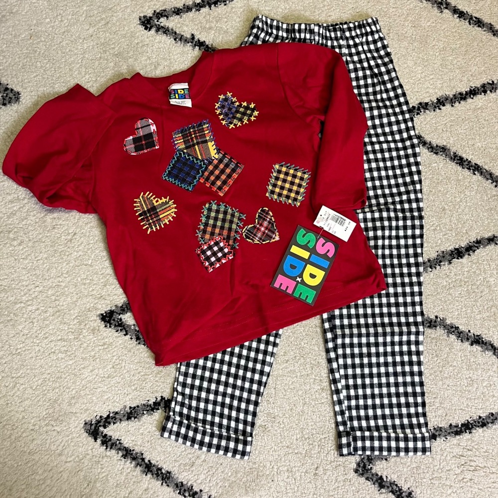 Vintage Side x Side 90s Plaid Patchwork Gingham 2-Piece Outfit Girls 5/6 NWT